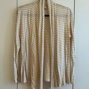 Banana Republic Beige & White Striped Open Cardigan